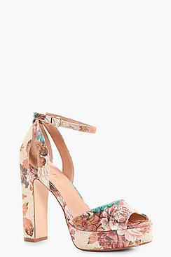 Boohoo Mia Floral Printed Platform Heels