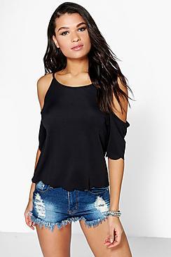 Boohoo Kate Open Shoulder Scallop Edge Top