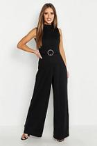 Boohoo Petite High Neck Belted Jumpsuit