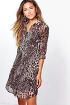 Boohoo Maive Leopard Shirt Dress Brown