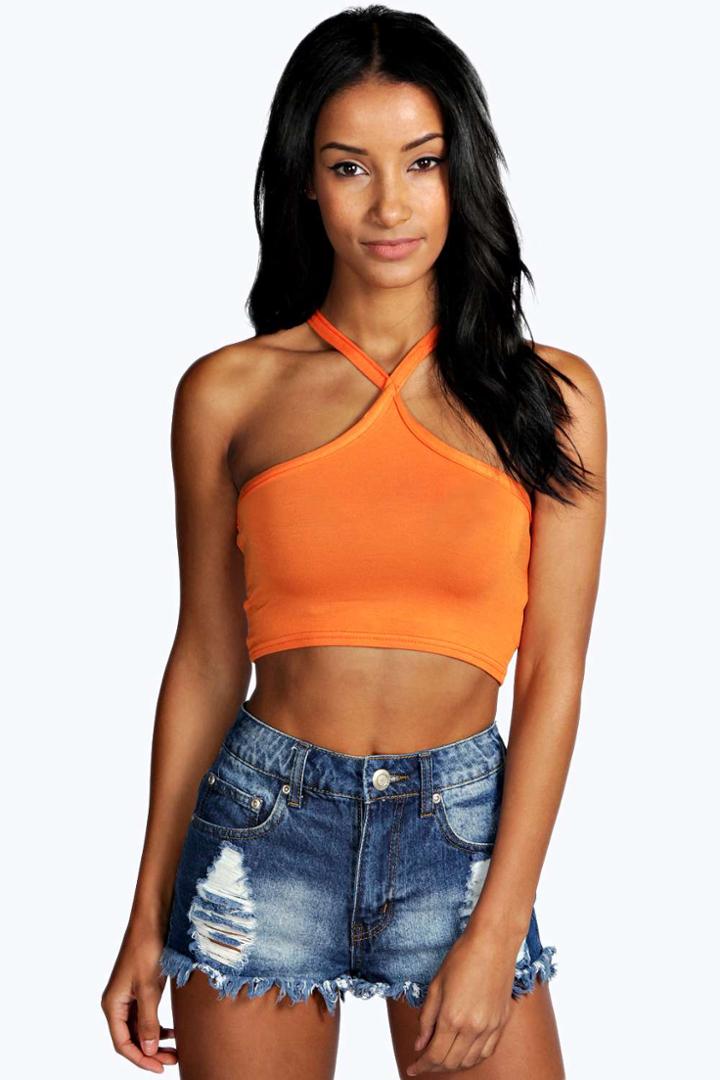 Boohoo Kylie Cross Strap Crop Top - Orange