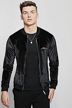 Boohoo Man Gold Velour Jersey Bomber