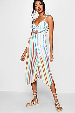 Boohoo Sarah Knot Front Asymmetric Hem Midi Dress
