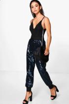 Boohoo Savannah All Over Sequin Relaxed Joggers Midnight