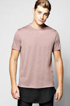 Boohoo Longline Marl T Shirt With Fishtail Hem Pink