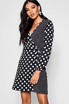 Boohoo Isabel Polka Dot Wrap Over Dress