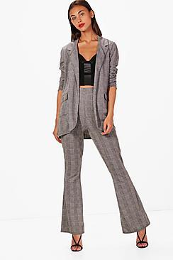 Boohoo Olivia Check Kick Flare Trouser
