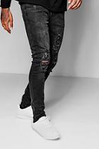Boohoo Charcoal Wash Skinny Fit Distressed Jeans