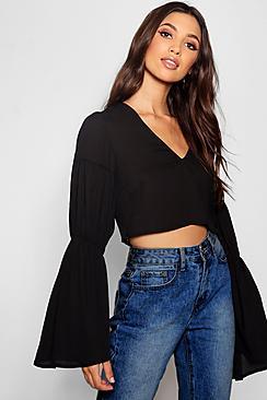 Boohoo Gathered Volume Sleeve Blouse