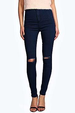 Boohoo Lara Ripped Knee Super Skinny Tube Jeans