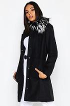 Boohoo Tall Detachable Faux Fur Collar Wool Look Coat