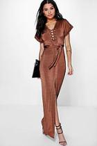 Boohoo Vanessa Lace Up Belted Split Skirt Maxi Dress