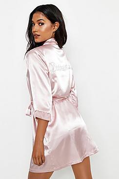 Boohoo Diamante Bridesmaid Satin Robe