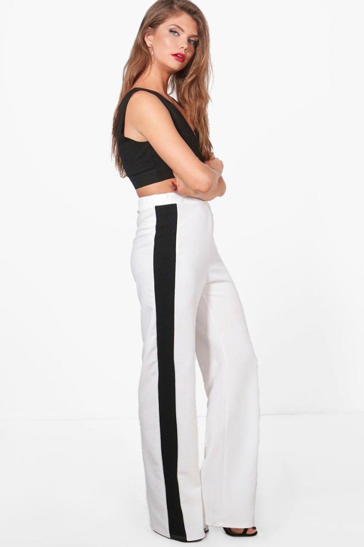 Boohoo Tall Alish Wide Leg Side Panel Trousers Cream
