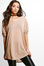 Boohoo Tall Essy Oversized Drapey Slub Jumper Camel