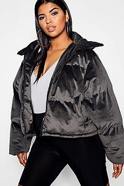 Boohoo Plus Puffer Velvet Jacket