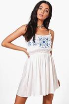 Boohoo Marlin Porcelain Embroidered Smock Dress