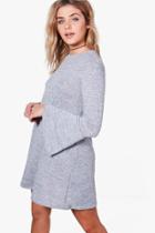 Boohoo Megan Ruffle Flare Sleeve Knitted Skater Dress Grey