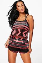 Boohoo Ivy Tribal Print Ladder Side Vest Beach Co-ord Set