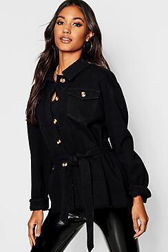 Boohoo Mock Horn Button Belted Jacket