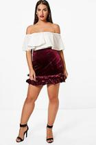 Boohoo Plus Charlotte Frill Hem Velvet Skirt