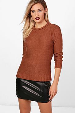 Boohoo Brooke Loose Stitch Curve Neck Jumper