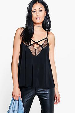 Boohoo Hollie Lace Trim Silky Cami
