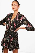 Boohoo Tall Brittany Oriental Print Ruffle Playsuit