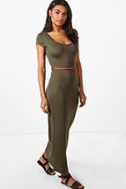 Boohoo Cap Sleeve Belted Maxi Dress