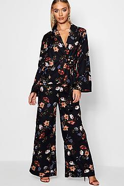 Boohoo Kira Oriental Wrap Blouse And Wide Leg Trouser