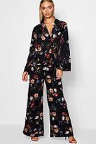 Boohoo Kira Oriental Wrap Blouse And Wide Leg Trouser