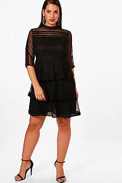 Boohoo Plus Frill Lace Detail Skater Dress