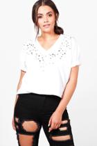 Boohoo Plus Amanda Pearl Detail T-shirt White