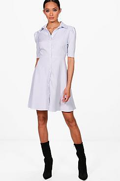 Boohoo Ashleigh Stripe Shirt Skater Dress