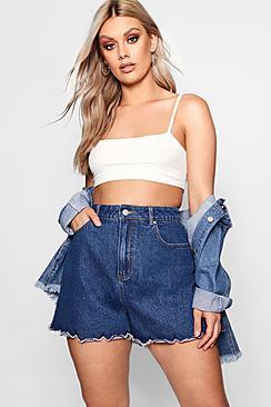 Boohoo Plus Cindy Scallop Hem Denim Shorts