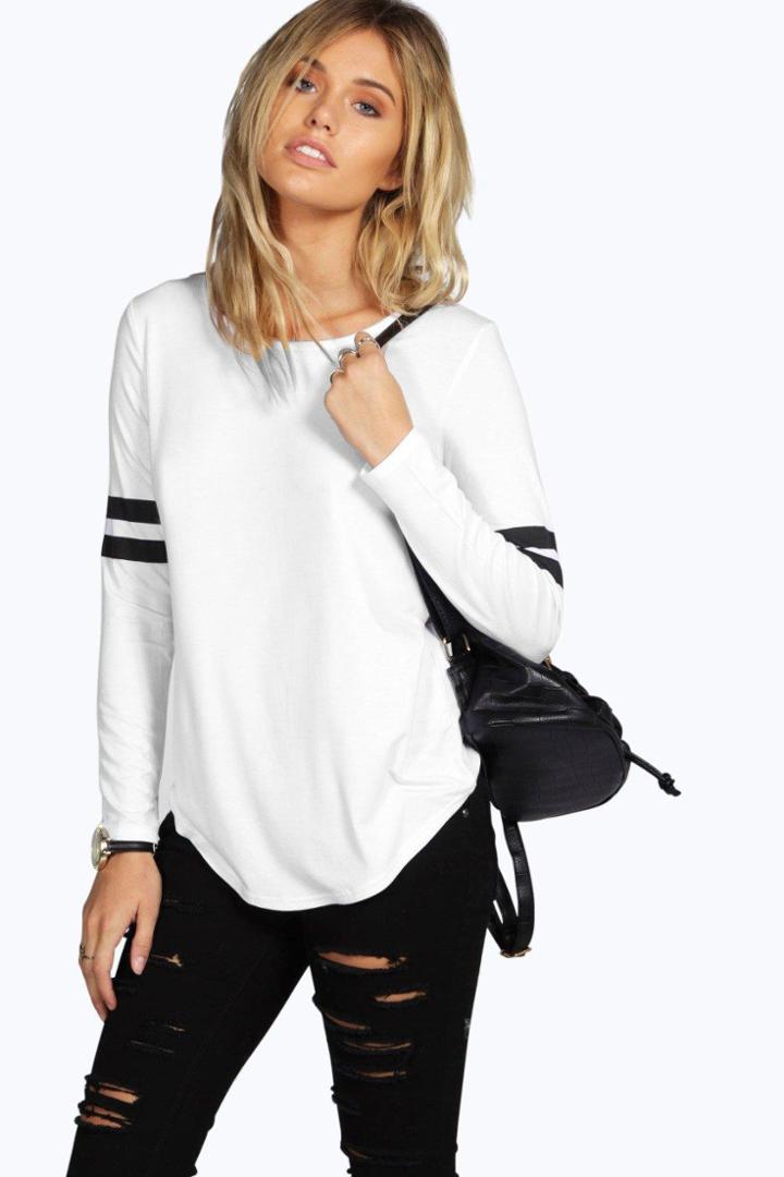 Boohoo Shona Baseball Long Sleeve Top White