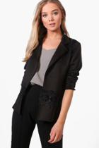 Boohoo Carla Lace Detail Collared Blazer Black