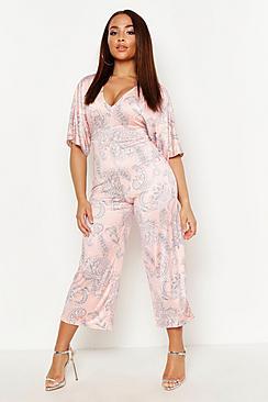Boohoo Paisley Slinky Kimono Sleeve Culotte Jumpsuit