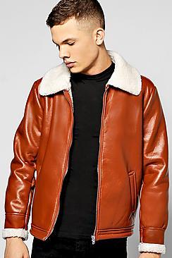 Boohoo Pu Aviator Jacket Fully Borg Lined