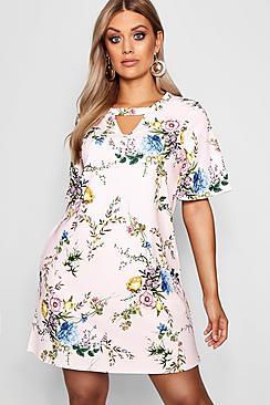 Boohoo Plus Lola Floral Choker Detail Shift Dress