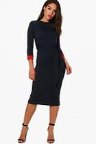 Boohoo Bea Formal Contrast Cuff Tie Belt Midi Dress