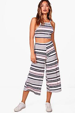 Boohoo Huda Stripe Culotte And Strappy Crop Co-ord