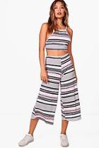 Boohoo Huda Stripe Culotte And Strappy Crop Co-ord
