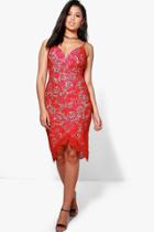 Boohoo Boutique Emi Strappy Eyelash Lace Midi Dress Red