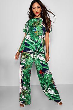 Boohoo Penny Palm Print Top & Trouser Co-ord
