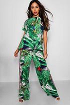 Boohoo Penny Palm Print Top & Trouser Co-ord