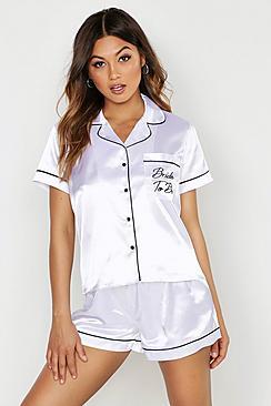 Boohoo 'bride To Be' Satin Pocket Embroidered Set