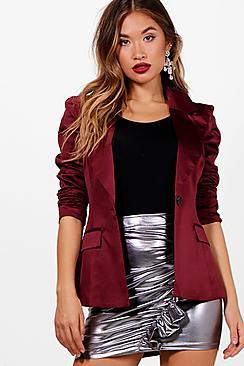 Boohoo Rebecca Power Shoulder Satin Suit Jacket