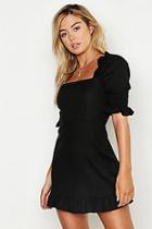 Boohoo Petite Linen Square Neck Frill Detail Mini Dress