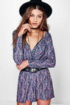 Boohoo Shally Wrap Front Paisley Playsuit